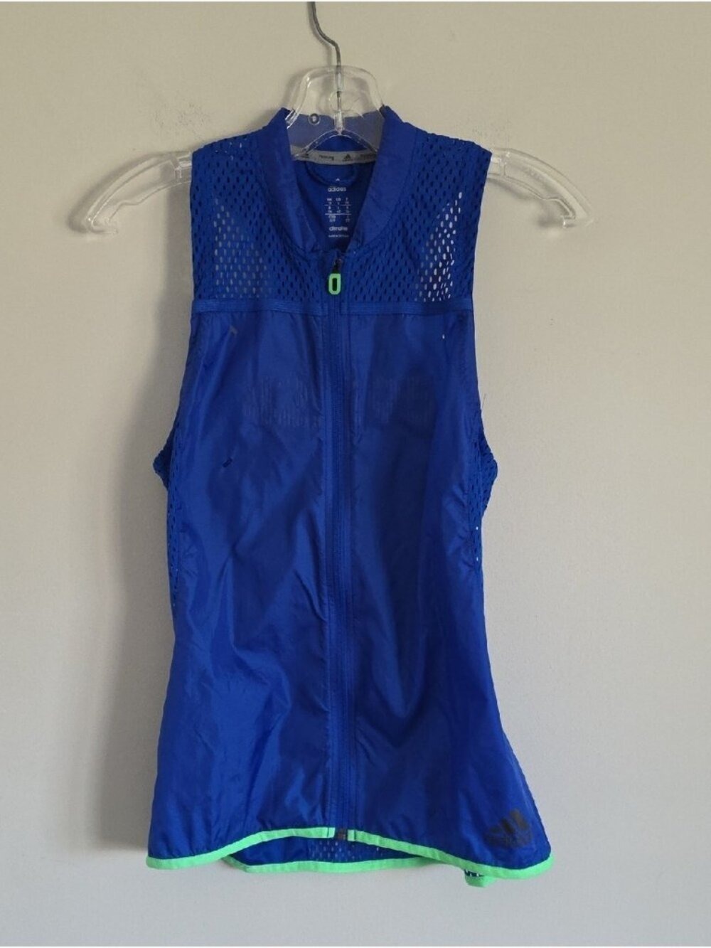 ADIDAS | women's windbreaker running vest blue bright green trim sz S